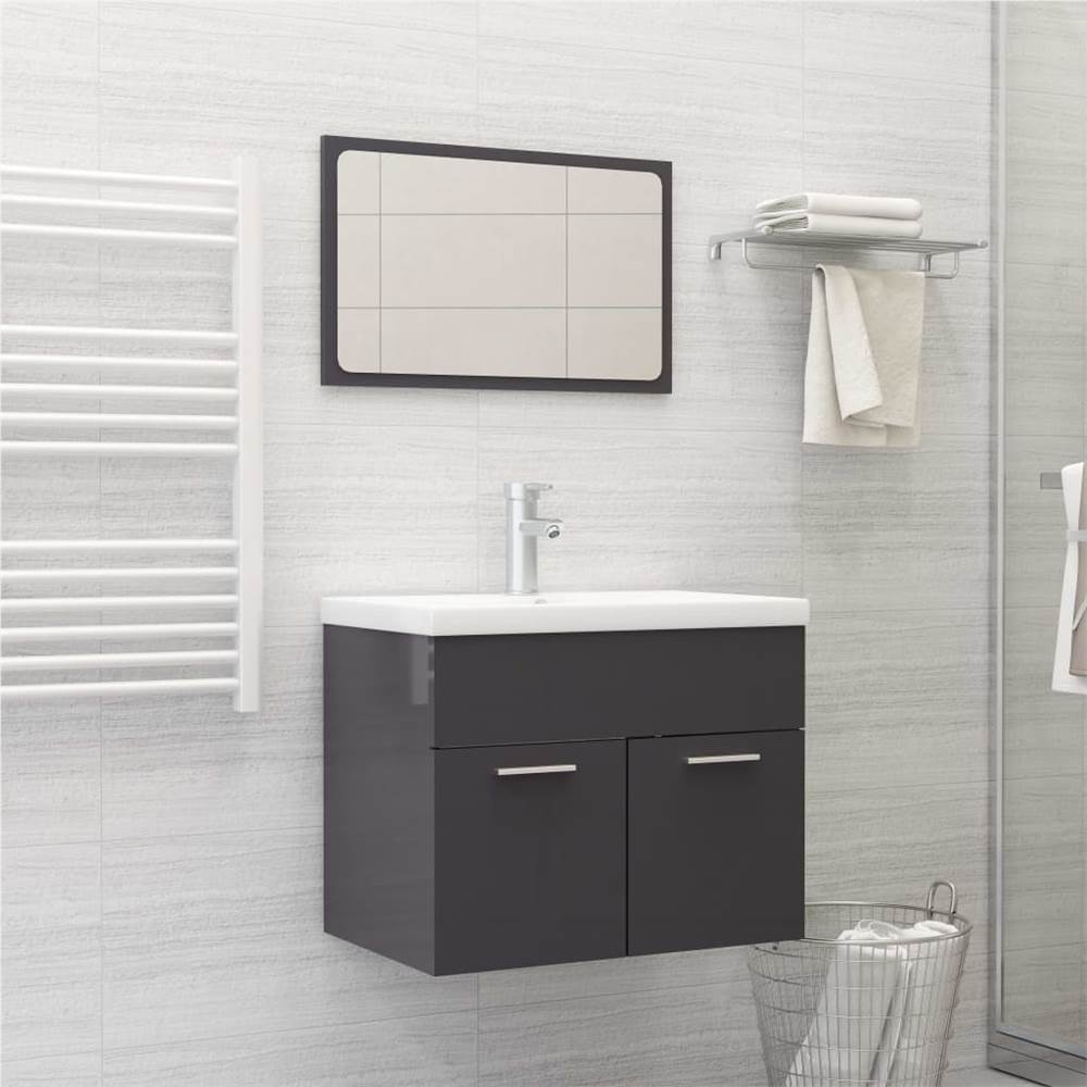 

Bathroom Furniture Set High Gloss Grey Chipboard