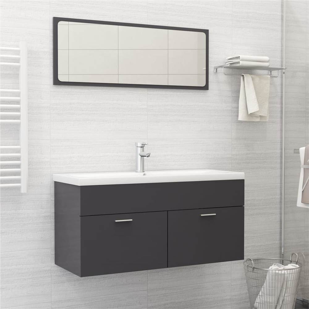 

Bathroom Furniture Set High Gloss Grey Chipboard
