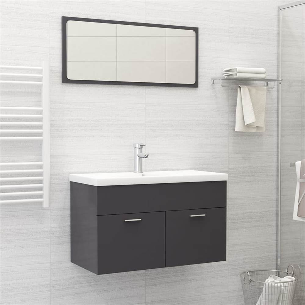 

Bathroom Furniture Set High Gloss Grey Chipboard