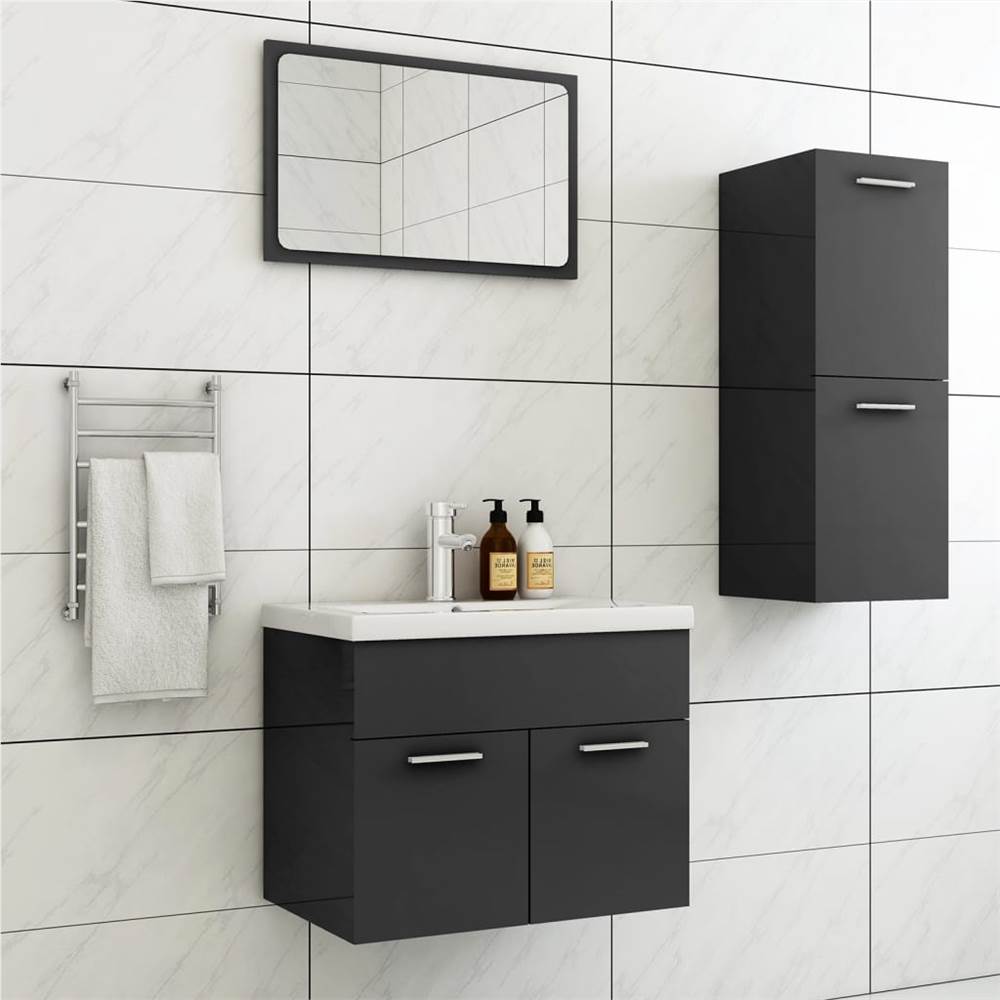 

Bathroom Furniture Set High Gloss Grey Chipboard