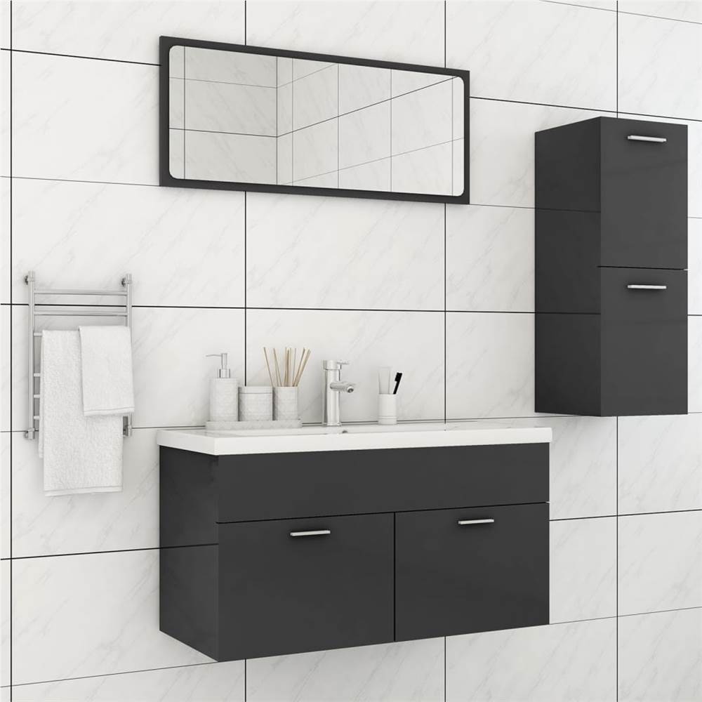 

Bathroom Furniture Set High Gloss Grey Chipboard