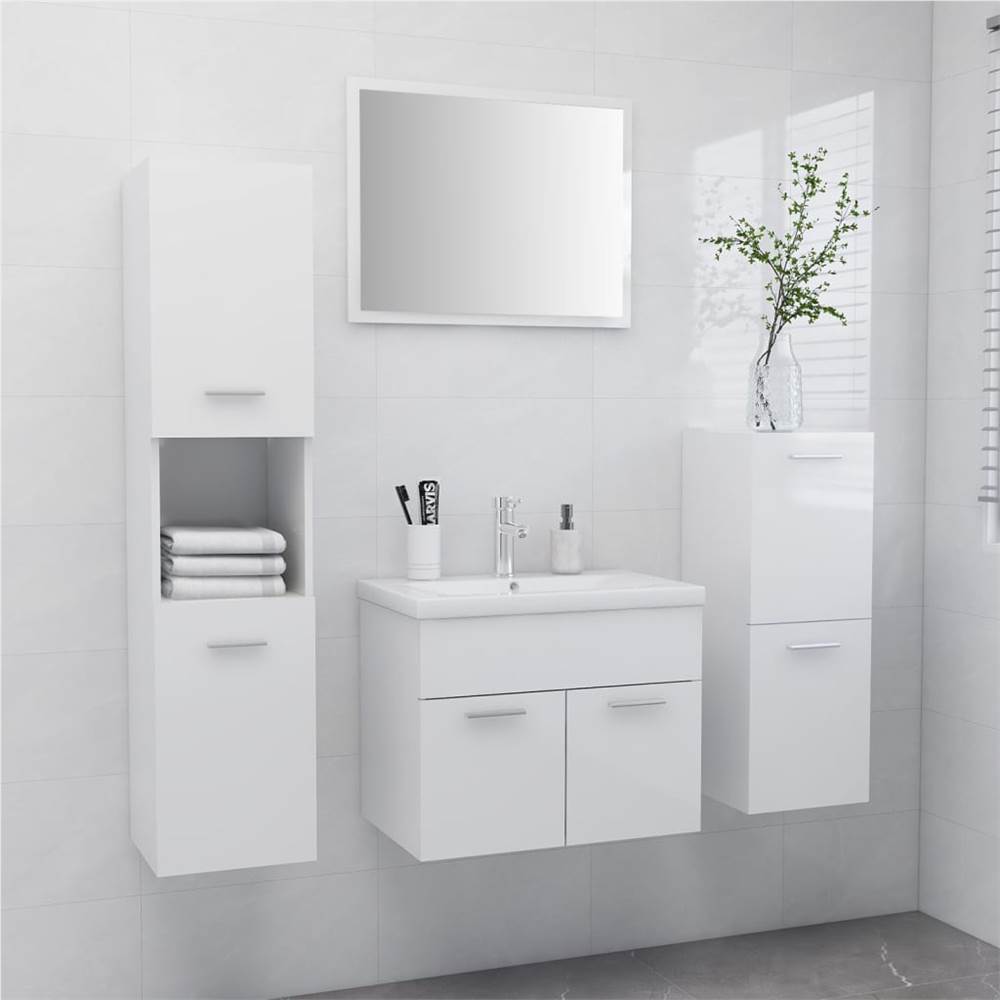 

Bathroom Furniture Set High Gloss White Chipboard
