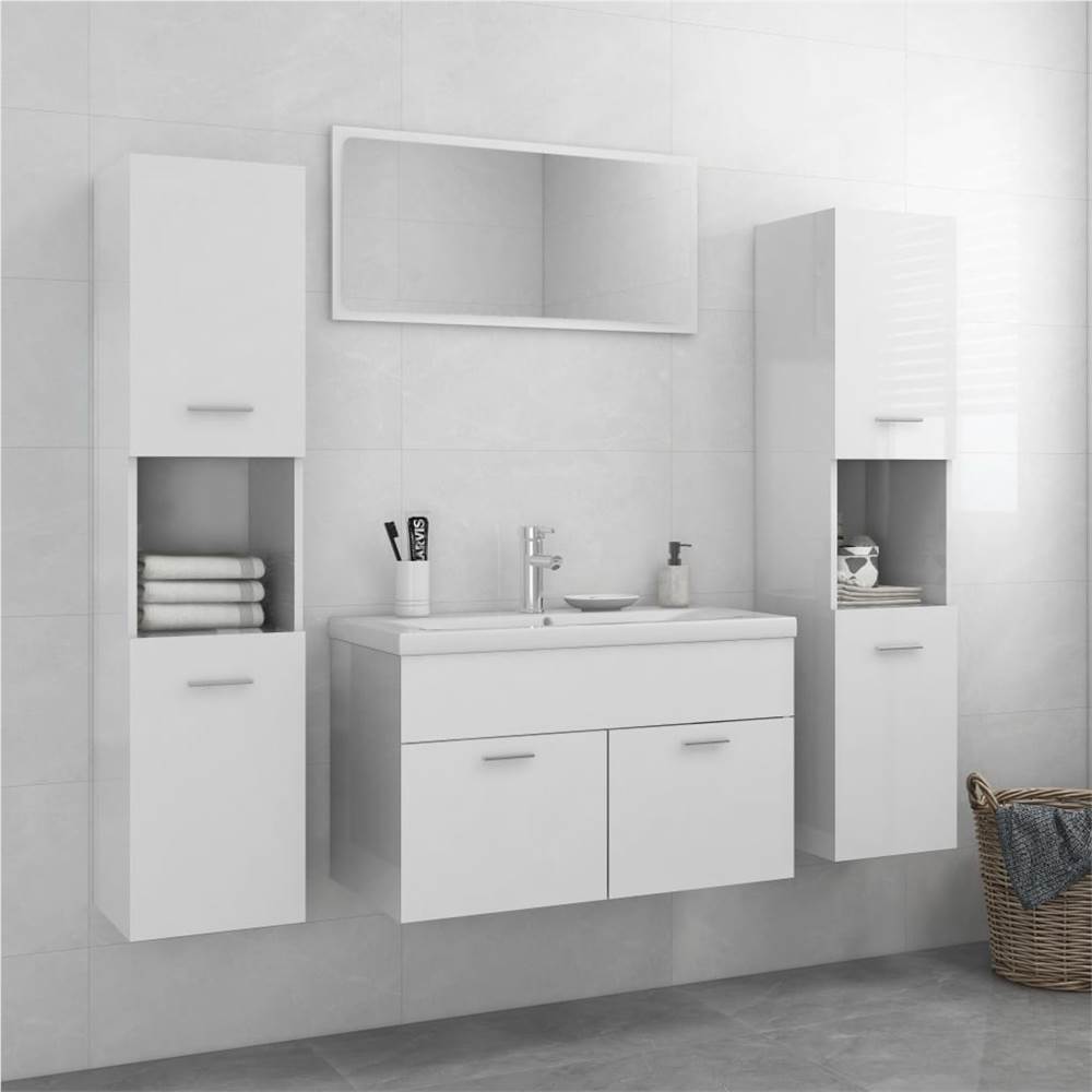 

Bathroom Furniture Set High Gloss White Chipboard