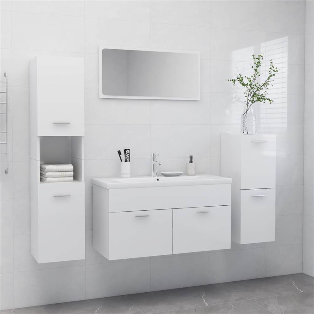

Bathroom Furniture Set High Gloss White Chipboard