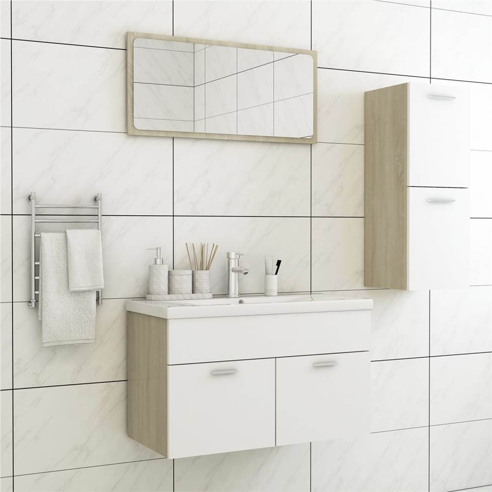 

Bathroom Furniture Set White and Sonoma Oak Chipboard