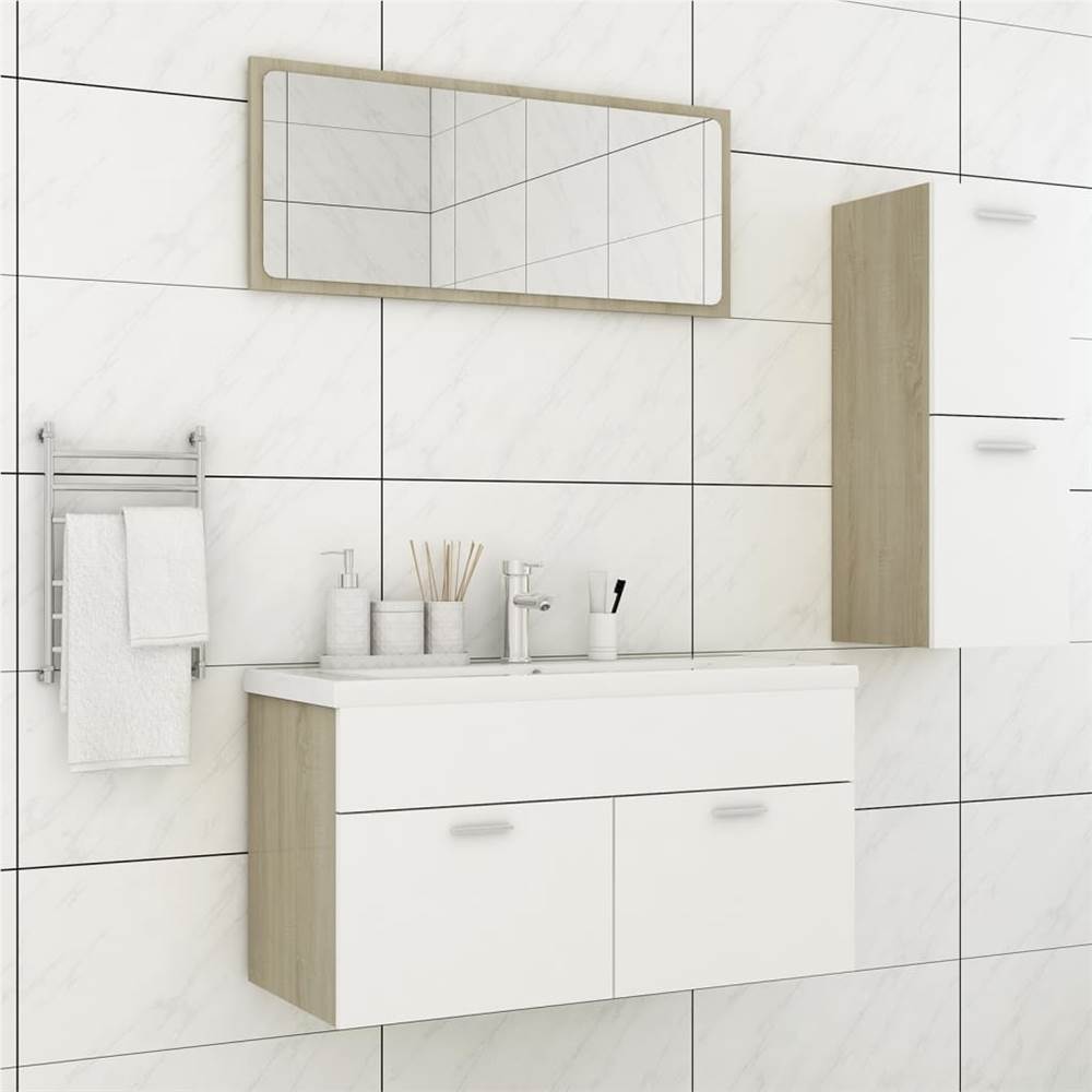

Bathroom Furniture Set White and Sonoma Oak Chipboard