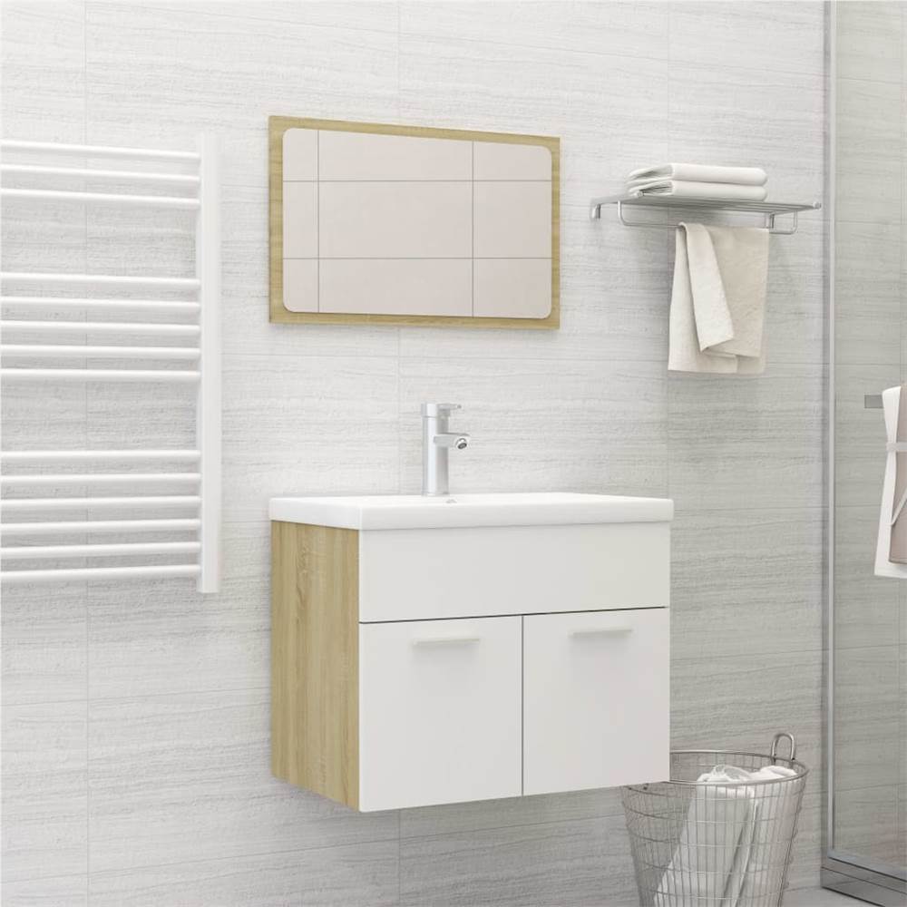 

Bathroom Furniture Set White and Sonoma Oak Chipboard