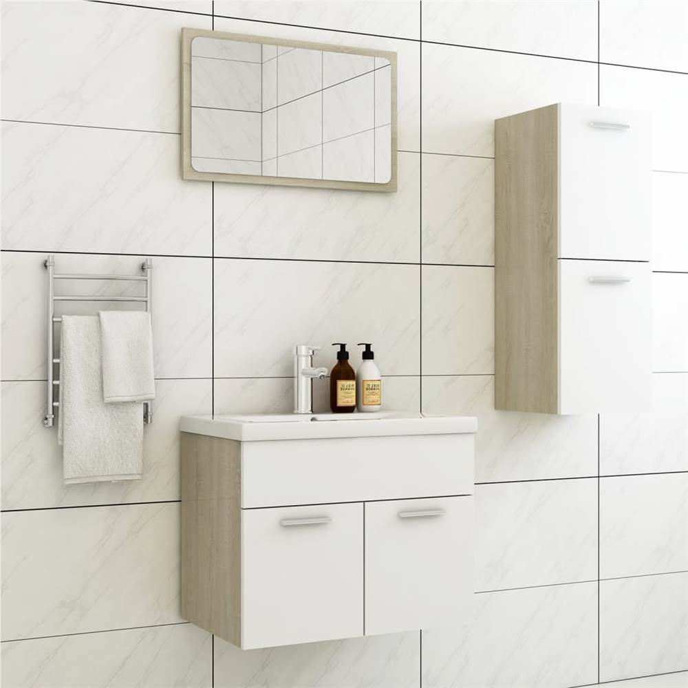 

Bathroom Furniture Set White and Sonoma Oak Chipboard