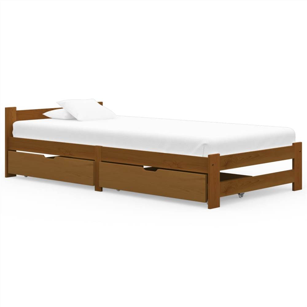 

Bed Frame with 2 Drawers Honey Brown Solid Pinewood 100x200 cm