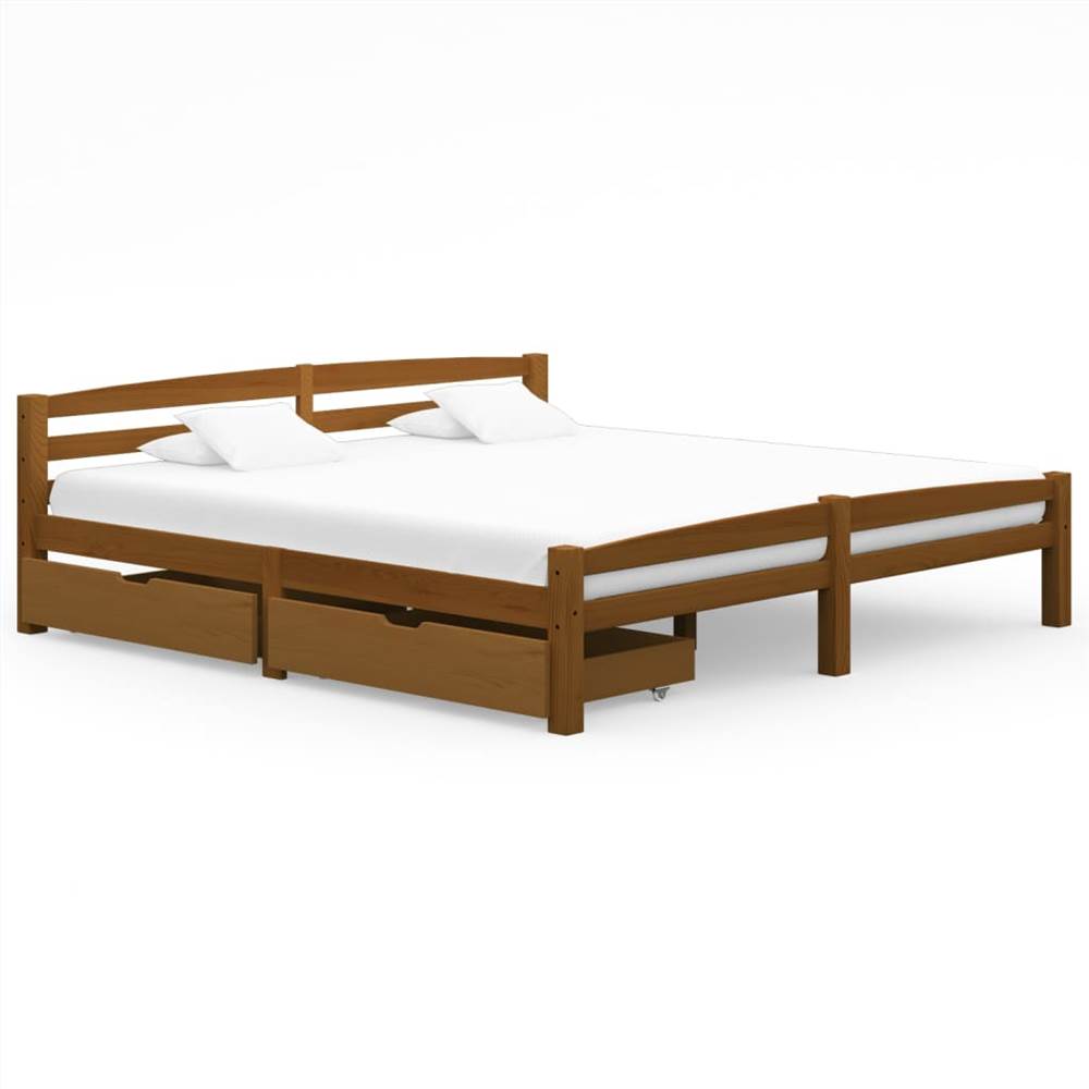 

Bed Frame with 2 Drawers Honey Brown Solid Pinewood 200x200 cm