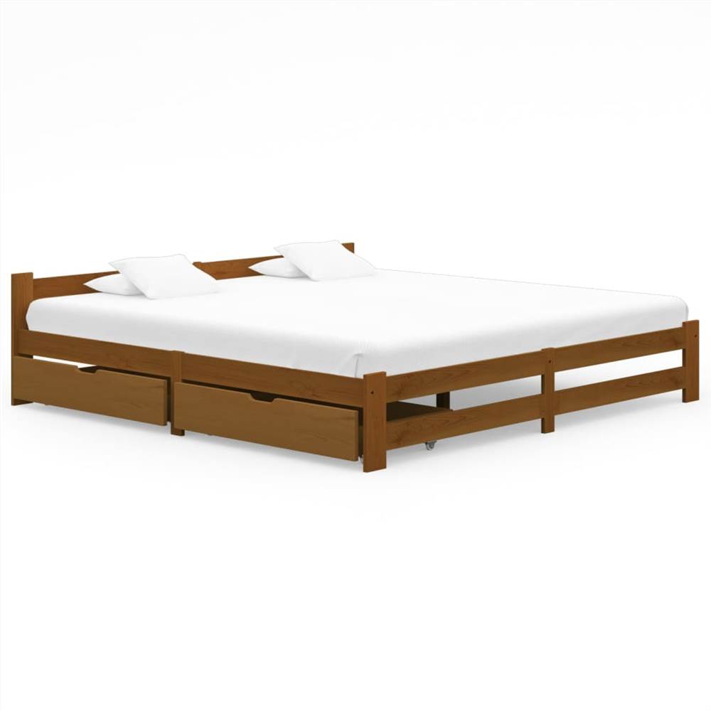 Bed Frame with 2 Drawers Honey Brown Solid Pinewood 200x200 cm