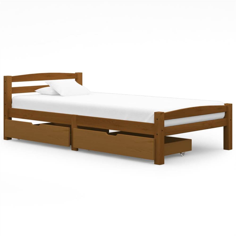 

Bed Frame with 2 Drawers Honey Brown Solid Pinewood 90x200 cm
