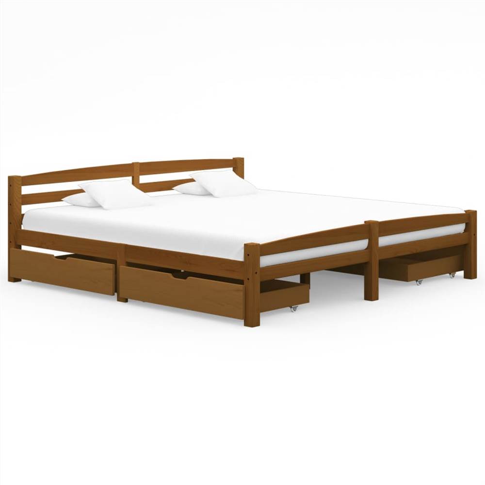 Bed Frame with 4 Drawers Honey Brown Solid Pinewood 180x200 cm