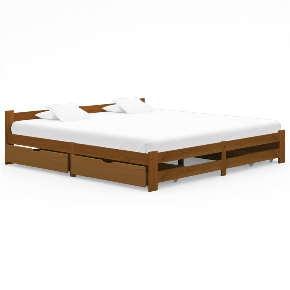 

Bed Frame with 4 Drawers Honey Brown Solid Pinewood 200x200 cm