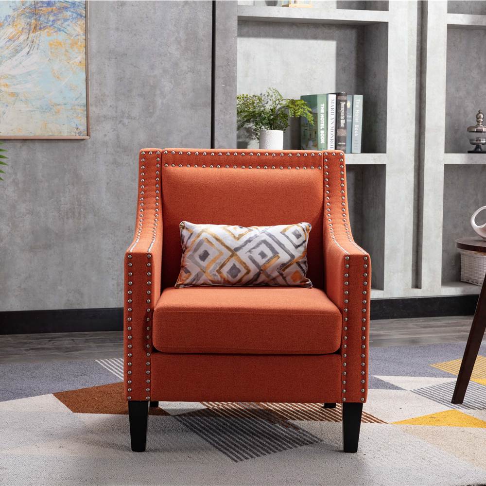 

COOLMORE Linen Fabric Upholstered Sofa Chair with Nailheads, and Solid Wood Legs, for Living Room, Bedroom, Office, Apartment - Orange