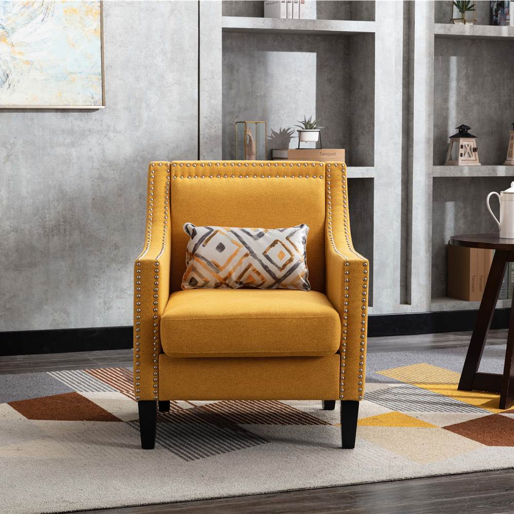 

COOLMORE Linen Fabric Upholstered Sofa Chair with Nailheads, and Solid Wood Legs, for Living Room, Bedroom, Office, Apartment - Yellow