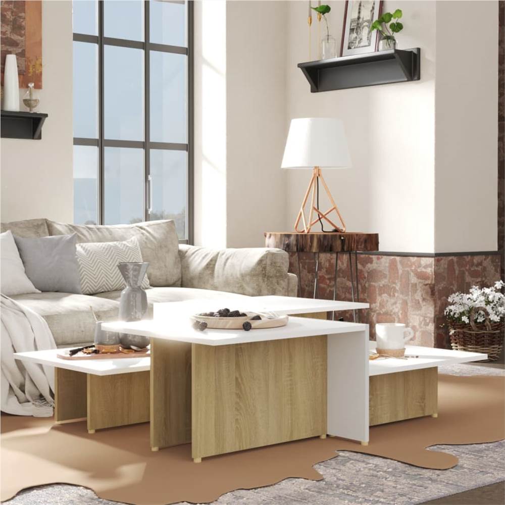 

Coffee Tables 2 pcs Sonoma Oak and White 111.5x50x33 cm Chipboard