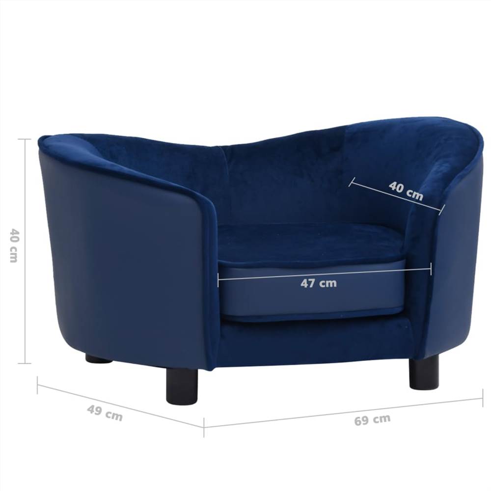 Dog Sofa Blue 69x49x40 cm Plush and Faux Leather