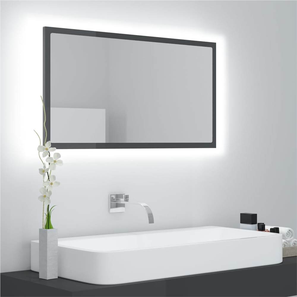 

LED Bathroom Mirror High Gloss Grey 80x8.5x37 cm Chipboard