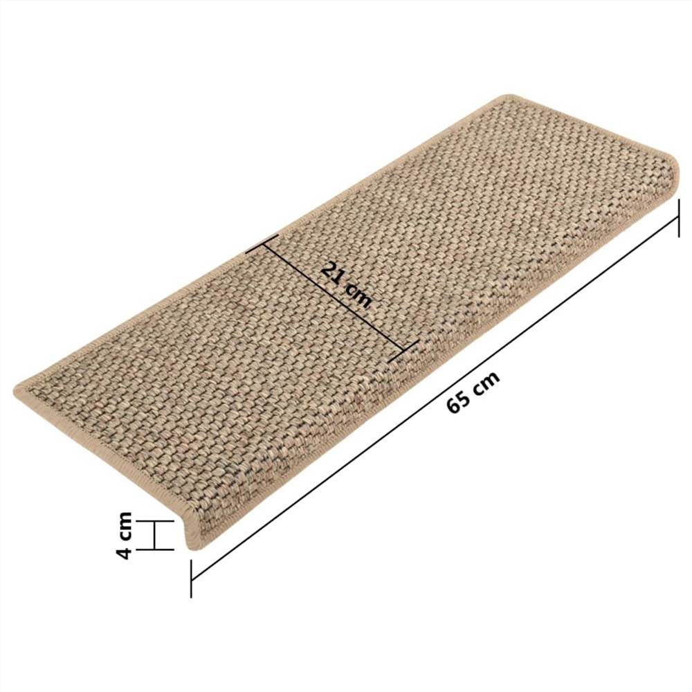 Self-adhesive Stair Mats Sisal-Look 15 pcs 65x25 cm Dark Beige