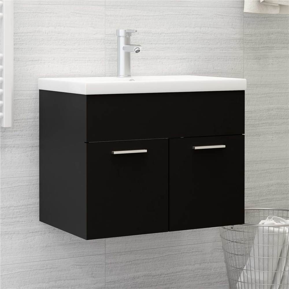 

Sink Cabinet with Built-in Basin Black Chipboard