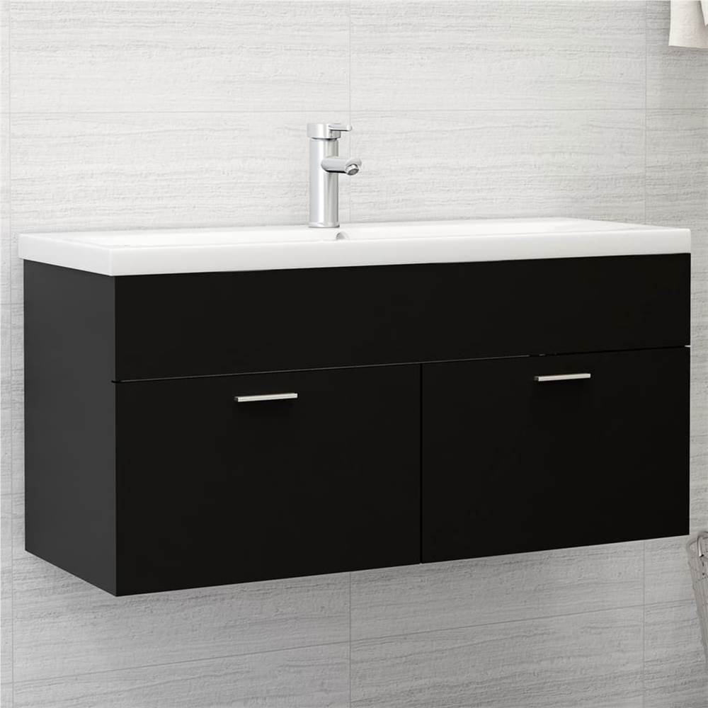 

Sink Cabinet with Built-in Basin Black Chipboard