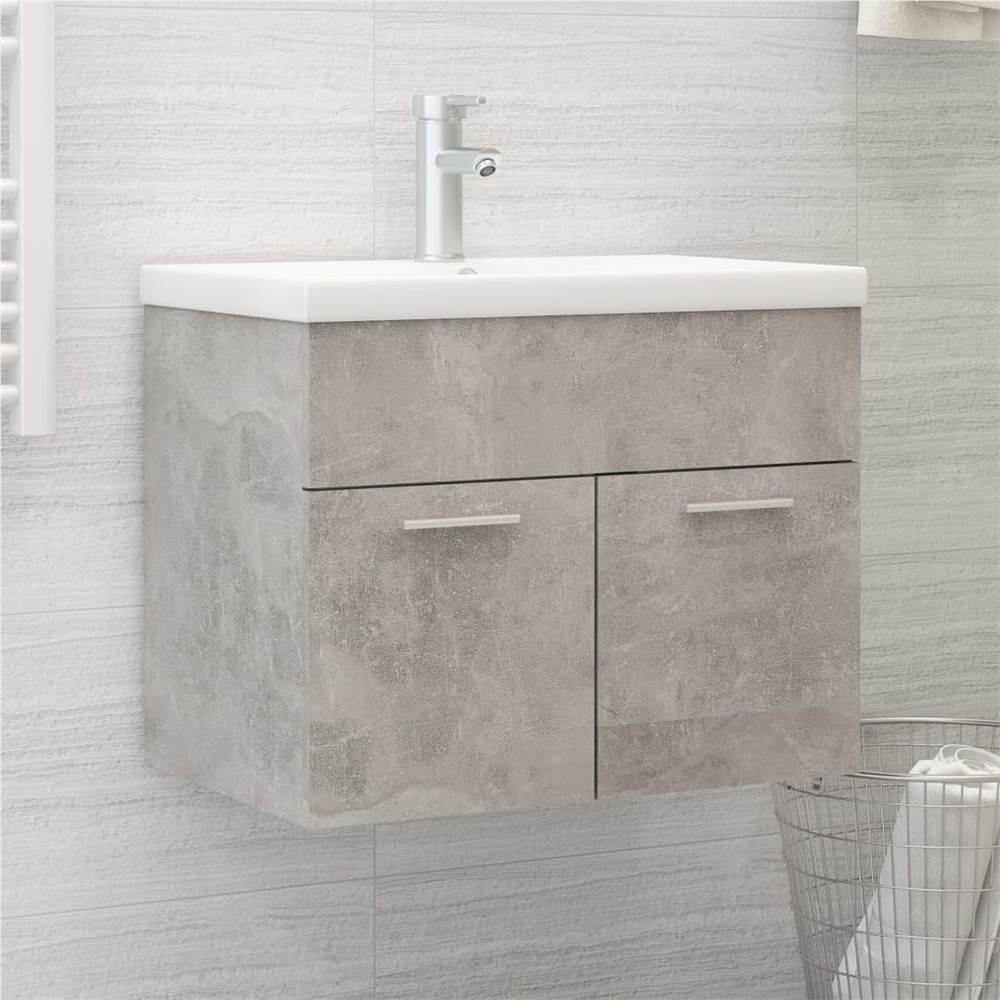 

Sink Cabinet with Built-in Basin Concrete Grey Chipboard