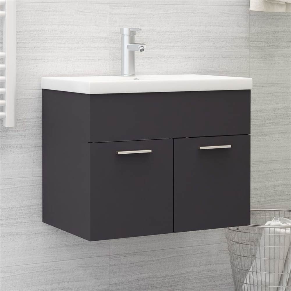 

Sink Cabinet with Built-in Basin Grey Chipboard