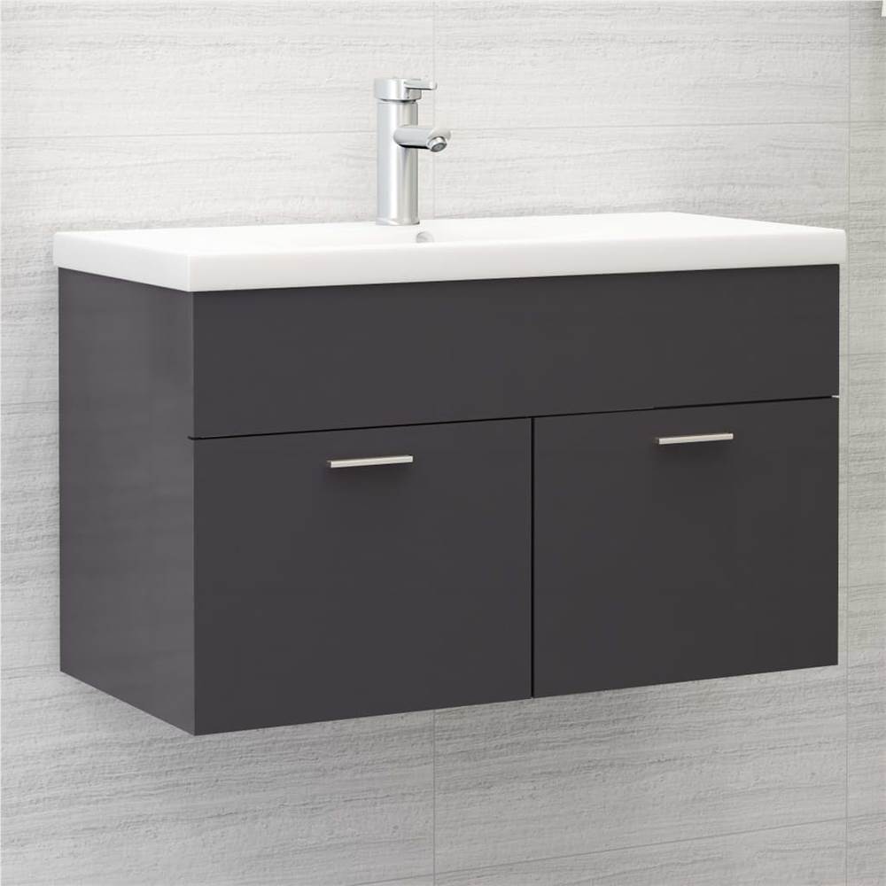 

Sink Cabinet with Built-in Basin High Gloss Grey Chipboard