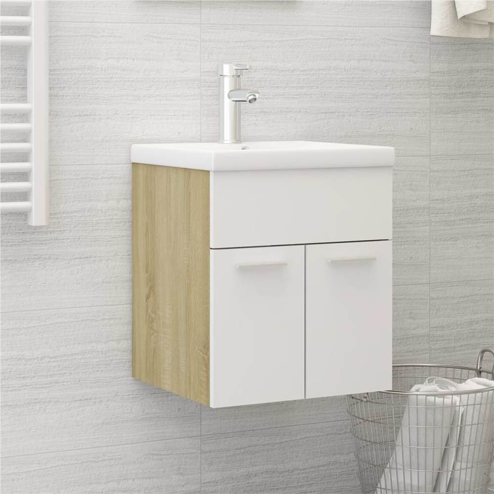 

Sink Cabinet with Built-in Basin White and Sonoma Oak Chipboard