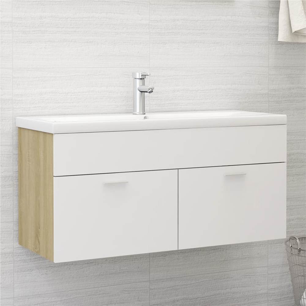 

Sink Cabinet with Built-in Basin White and Sonoma Oak Chipboard