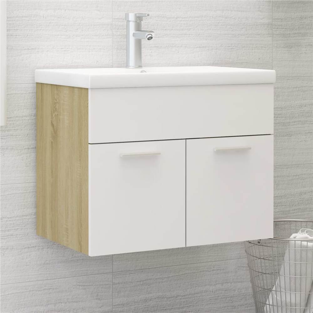 

Sink Cabinet with Built-in Basin White and Sonoma Oak Chipboard