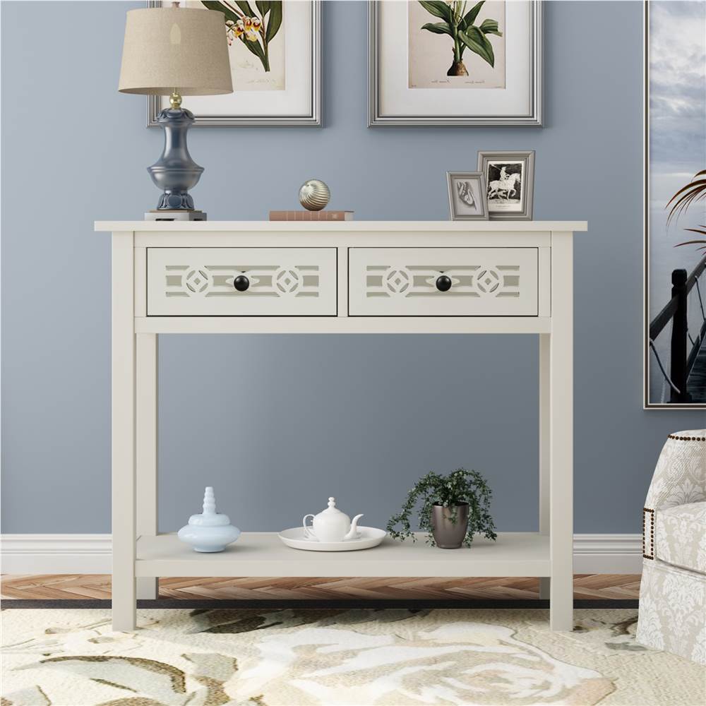

TREXM 35.4" Wooden Console Table with 2 Storage Drawers, and Bottom Shelf, for Entrance, Hallway, Dining Room, Kitchen - White
