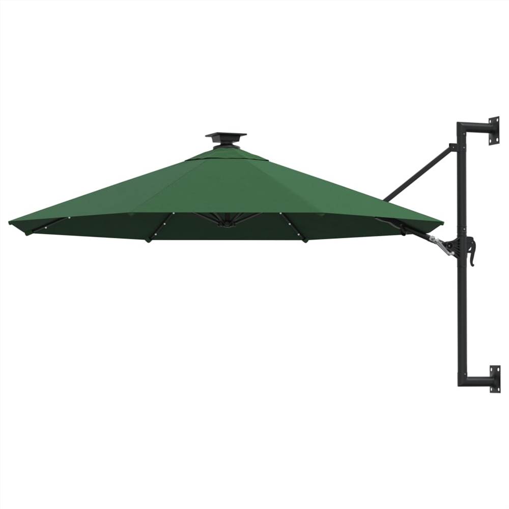 

Wall-mounted Parasol with LEDs and Metal Pole 300 cm Green