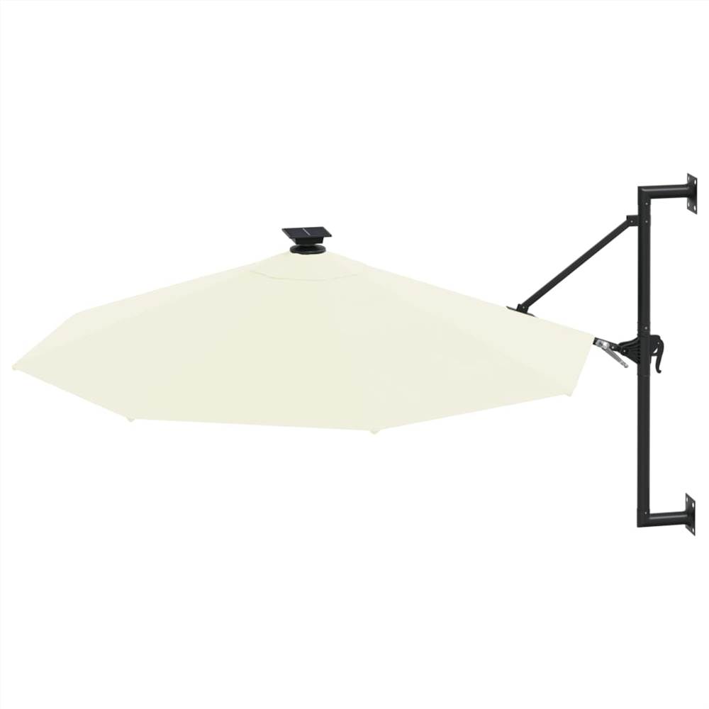 Wall-mounted Parasol with LEDs and Metal Pole 300 cm Sand