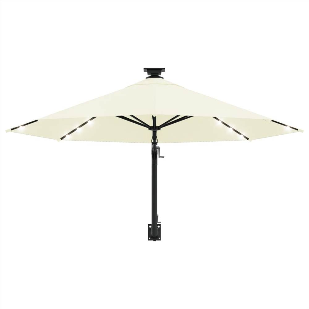 Wall-mounted Parasol with LEDs and Metal Pole 300 cm Sand