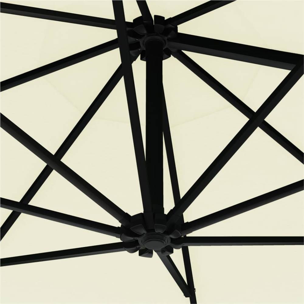 Wall-mounted Parasol with LEDs and Metal Pole 300 cm Sand