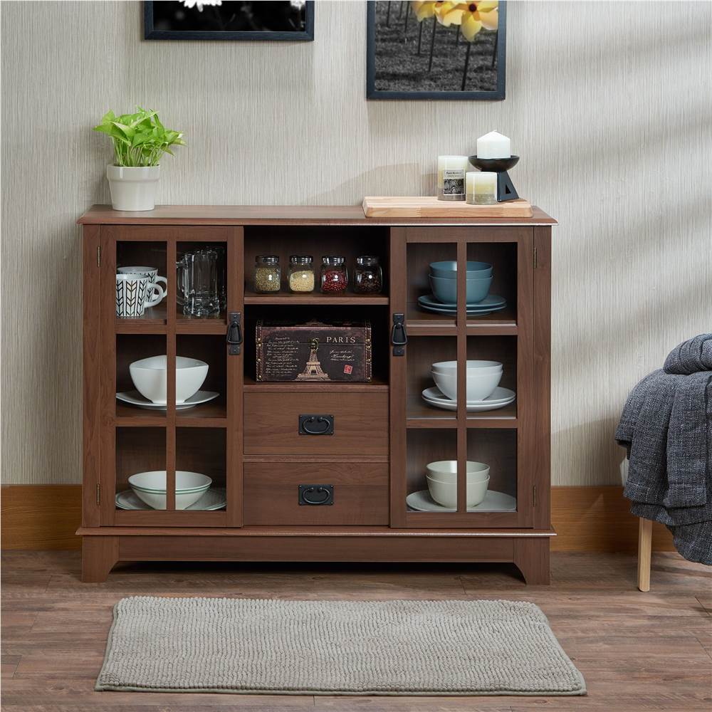 

ACME Dubbs 42" Console Table with 2 Storage Drawers, 2 Open Compartments, and 2 Glass Doors, for Entrance, Hallway, Dining Room, Kitchen - Walnut