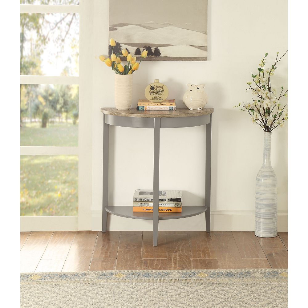 

ACME Justino 26" Half-Moon Shape Console Table with Storage Shelf, for Entrance, Hallway, Dining Room, Kitchen - Gray