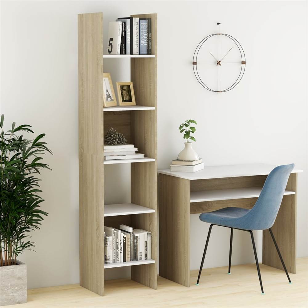 

Book Cabinet White and Sonoma Oak 40x35x180 cm Chipboard