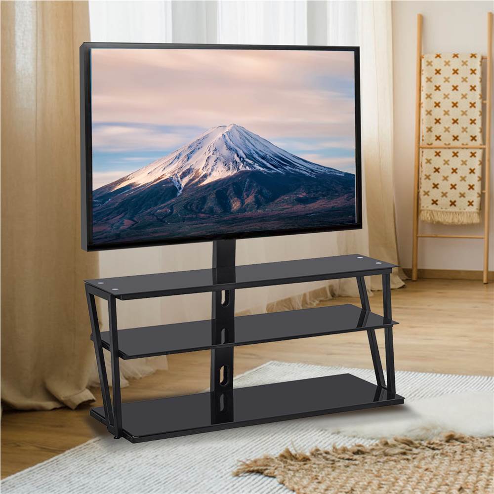 44.1" Height Adjustable TV Stand with 3Layer Storage Shelf Black