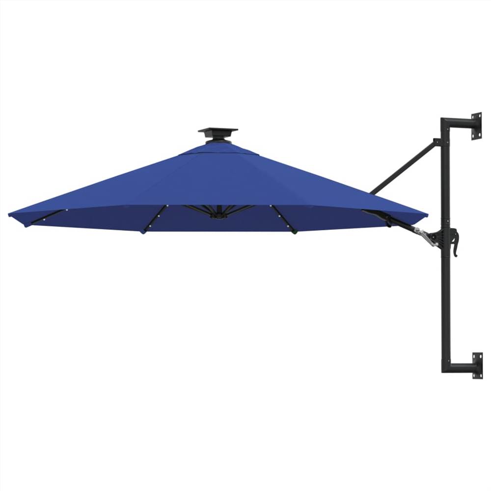 

Wall-mounted Parasol with LEDs and Metal Pole 300 cm Blue
