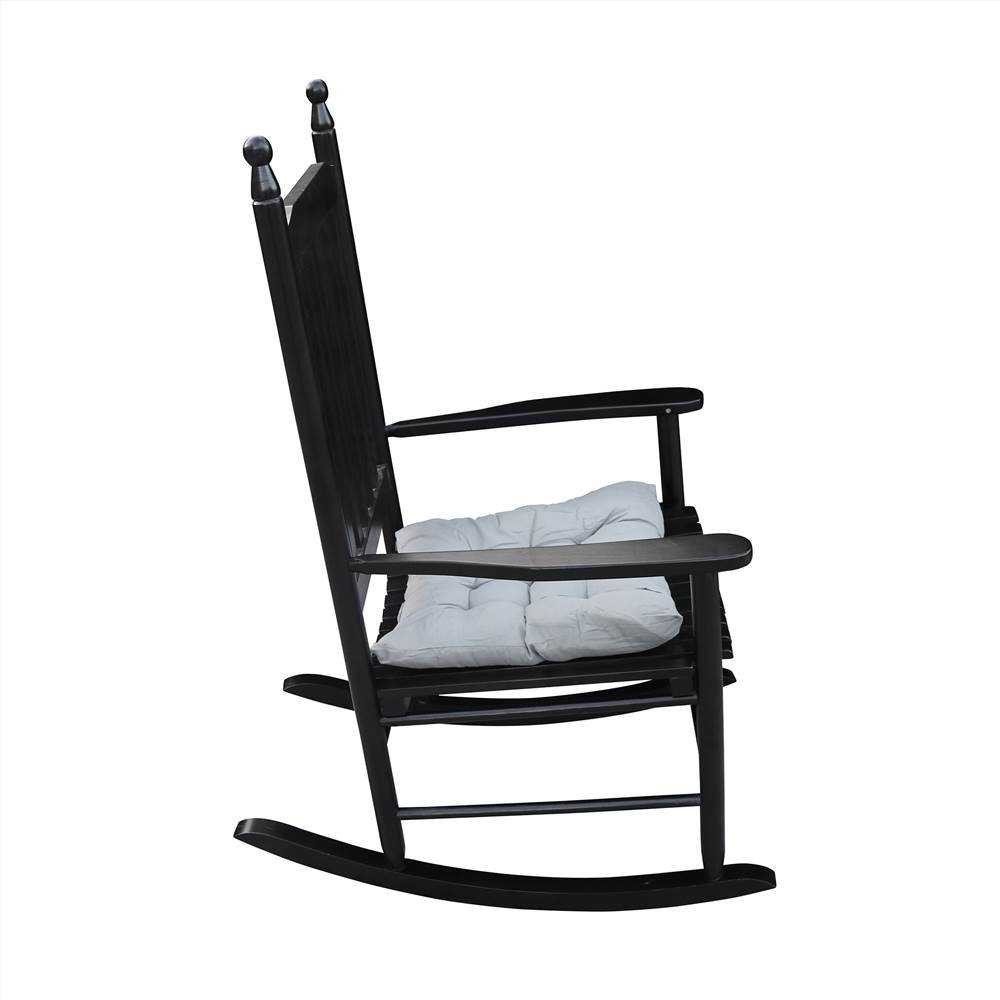 Wooden Rocking Chair with Armrests and Slats Support Black