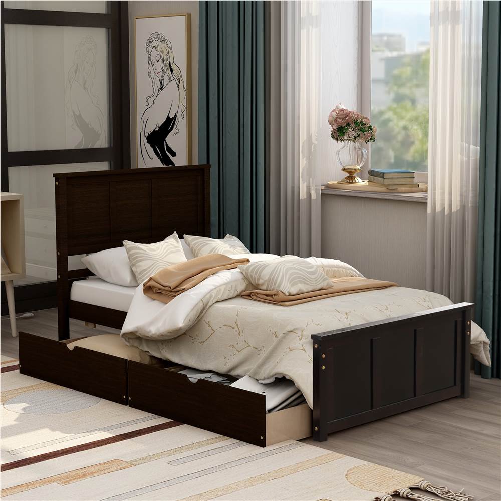 

Twin-Size Platform Bed Frame with 2 Storage Drawers, Headboard and Wooden Slats Support, No Box Spring Needed (Only Frame) - Espresso