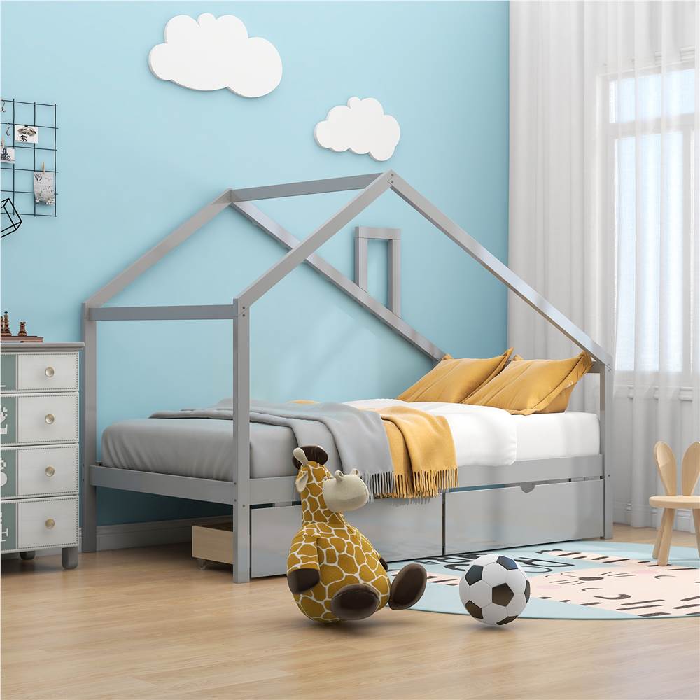 

Twin-Size Daybed Frame with 2 Storage Drawers and Wooden Slats Support, No Box Spring Needed (Only Frame) - Gray