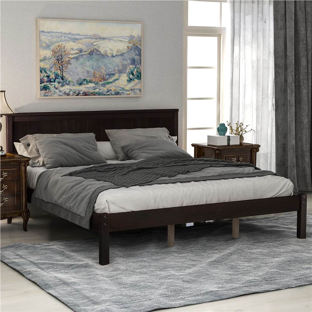 

Queen-Size Platform Bed Frame with Headboard and Wooden Slats Support, No Box Spring Needed (Only Frame) - Espresso