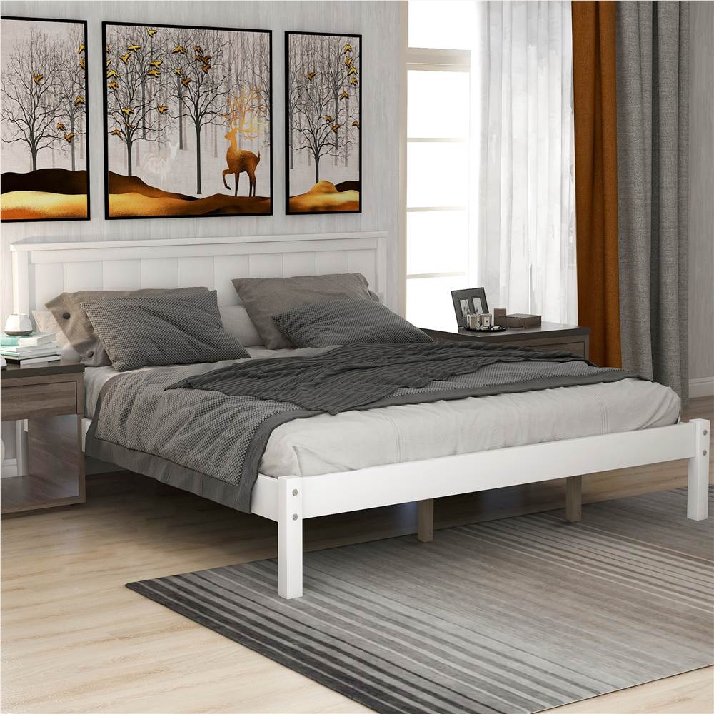 Queen-Size Platform Bed Frame with Headboard and Wooden Slats Support, No Box Spring Needed (Only Frame) - White