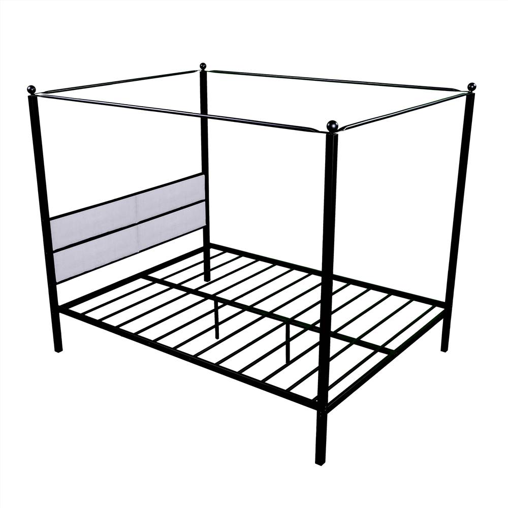 Queen size Modern Black Metal Four-Poster Canopy Bed Frame