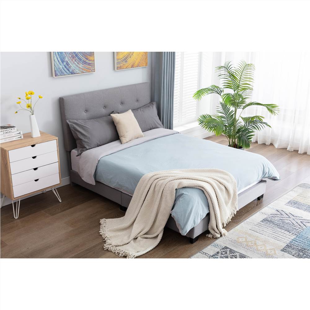

Full-Size Linen Upholstered Platform Bed Frame with Adjustable Headboard, and Wooden Slats Support, Box Spring Needed - Gray