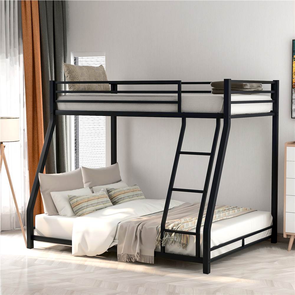 

Twin-Over-Full Size Bunk Bed Frame with Ladder, and Metal Slats Support, No Spring Box Required (Frame Only) - Black